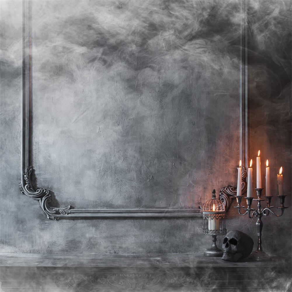 Halloween Smoky Candles and Eerie Skull Backdrop UK BRP8-273