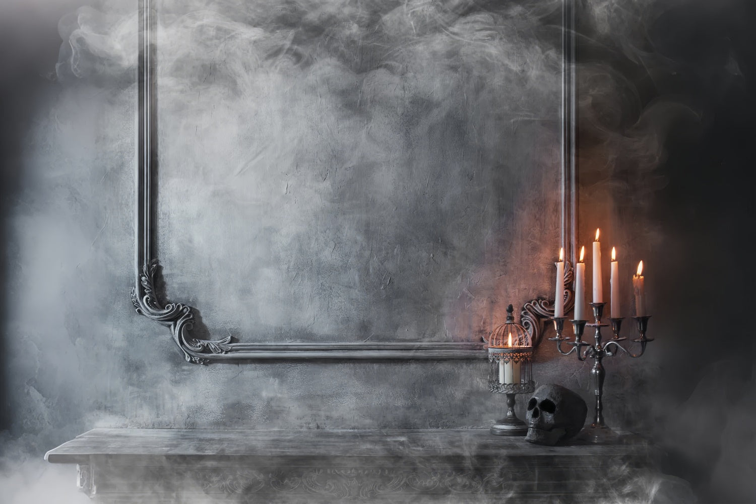 Halloween Smoky Candles and Eerie Skull Backdrop UK BRP8-273