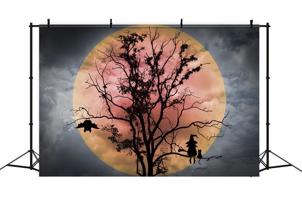 Halloween Witch and Bats Red Moon Backdrop UK BRP8-275