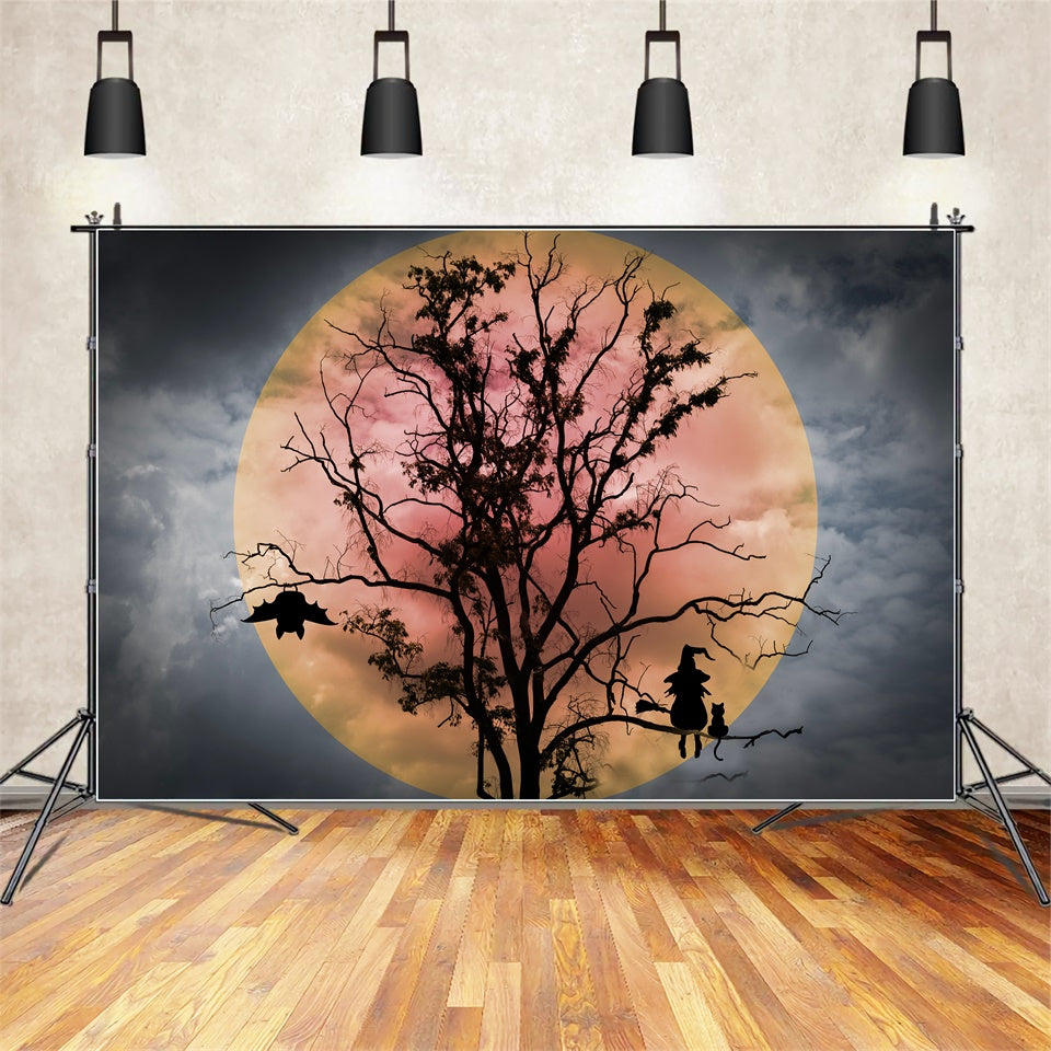 Halloween Witch and Bats Red Moon Backdrop UK BRP8-275