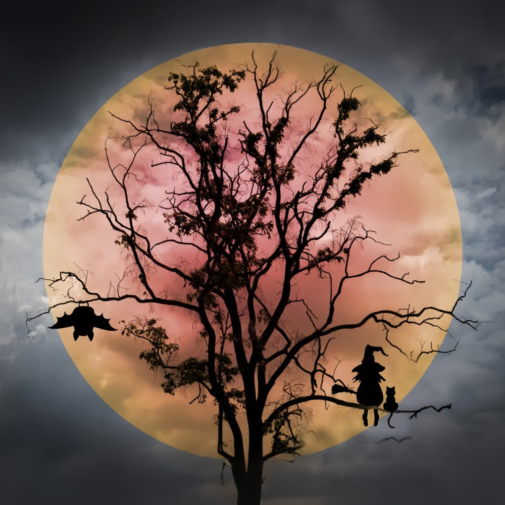 Halloween Witch and Bats Red Moon Backdrop UK BRP8-275