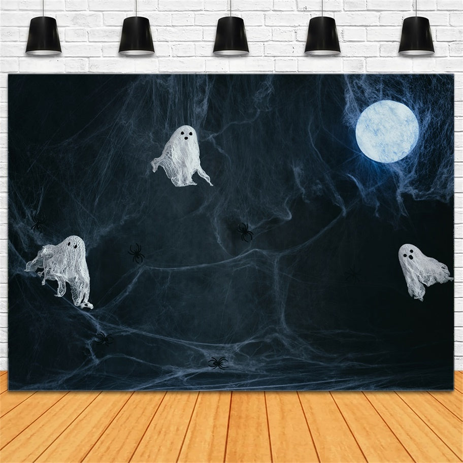 Halloween Spooky Ghosts and Spider Web Backdrop UK BRP8-277