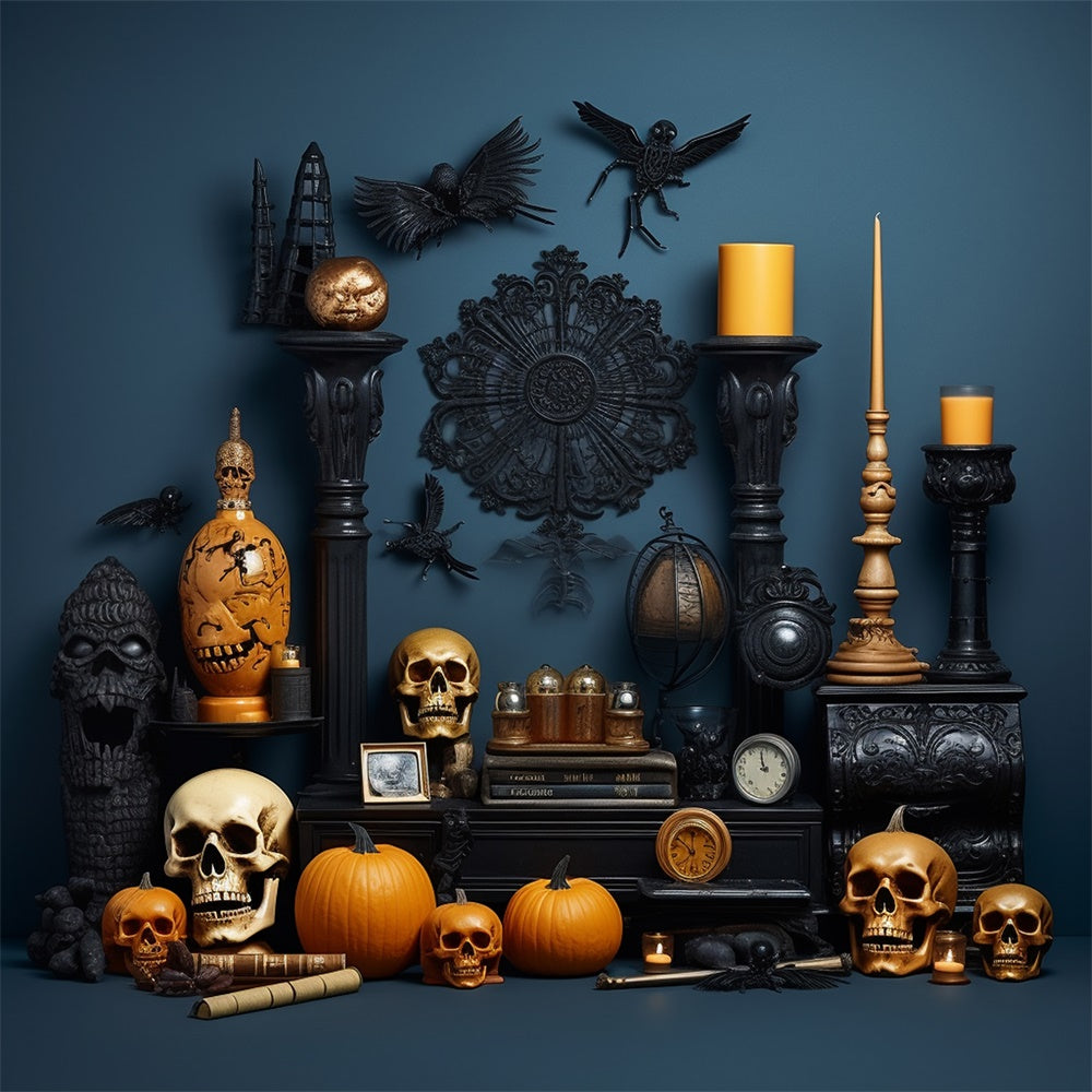 Halloween Room Skull and Pumpkins Decor Backdrop UK BRP8-278