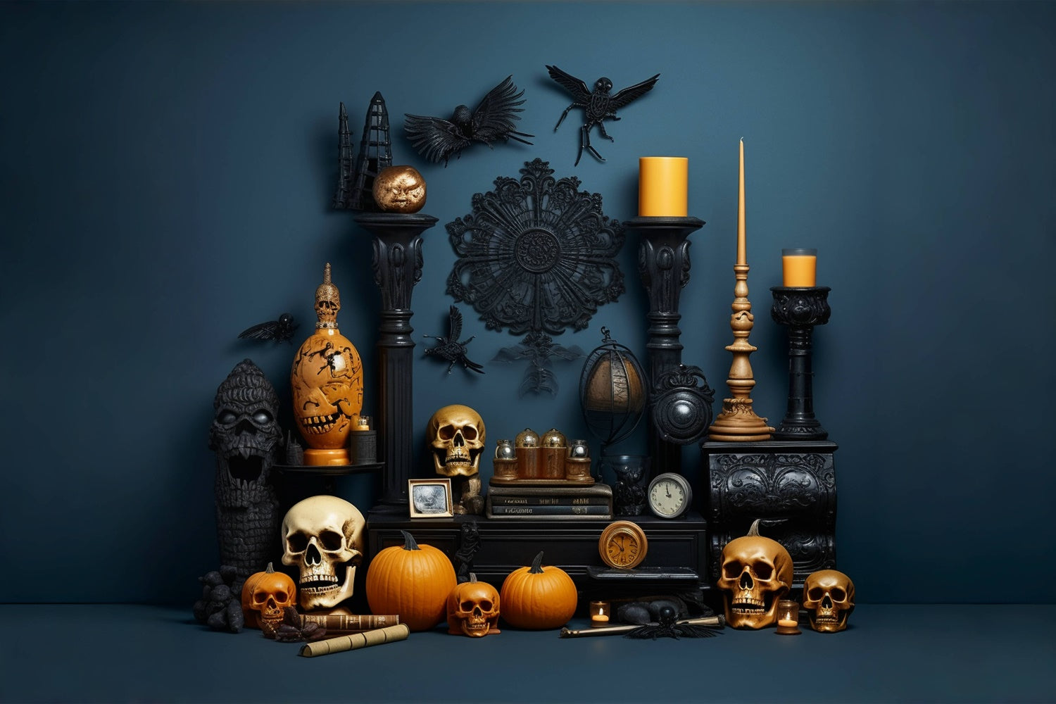 Halloween Room Skull and Pumpkins Decor Backdrop UK BRP8-278