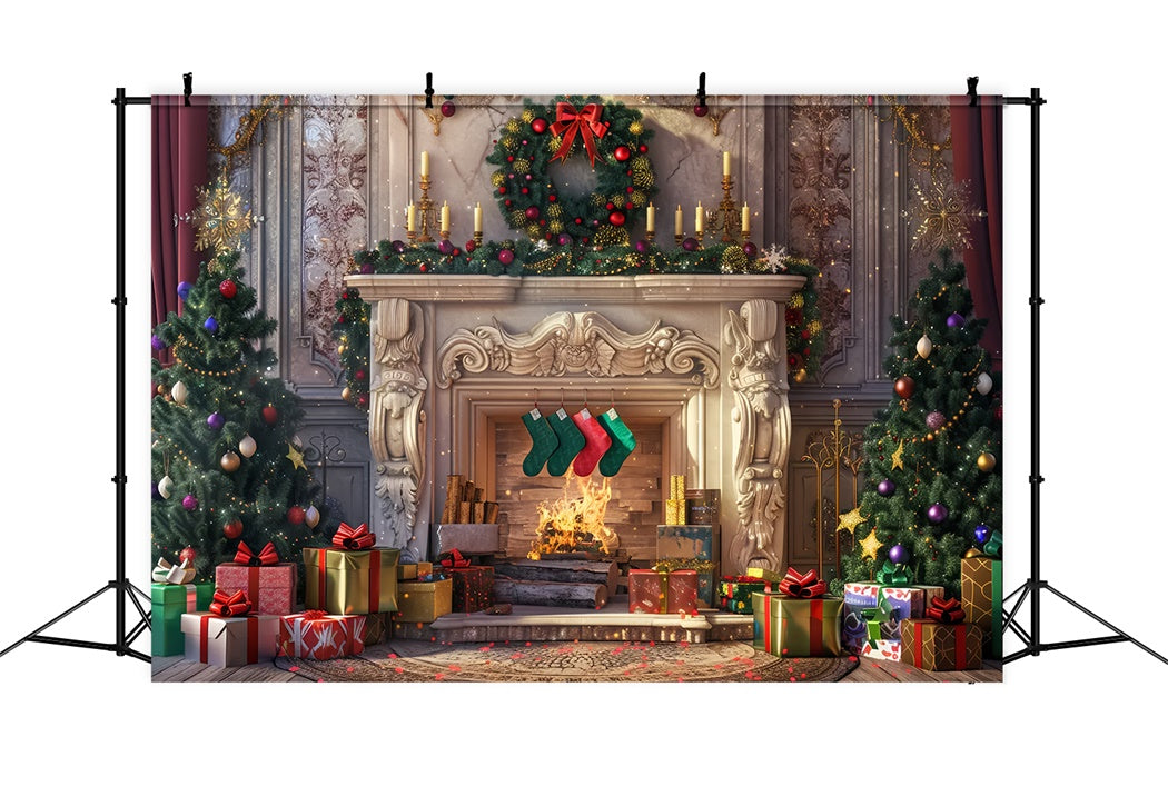 Christmas Cozy Fireplace Gifts Backdrop UK BRP8-28