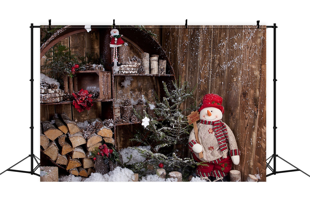 Snowy Log Cabin Christmas Decor Backdrop BRP8-294