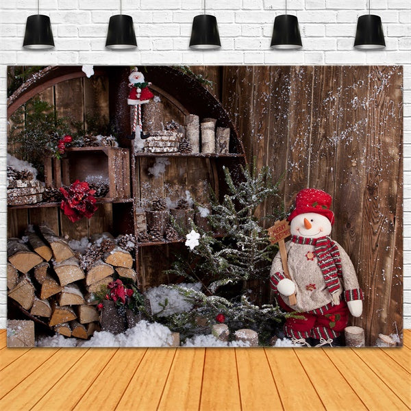 Snowy Log Cabin Christmas Decor Backdrop BRP8-294