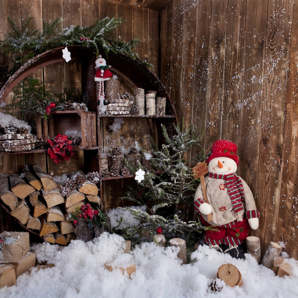 Snowy Log Cabin Christmas Decor Backdrop BRP8-294