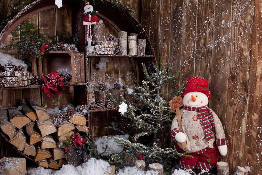 Snowy Log Cabin Christmas Decor Backdrop BRP8-294