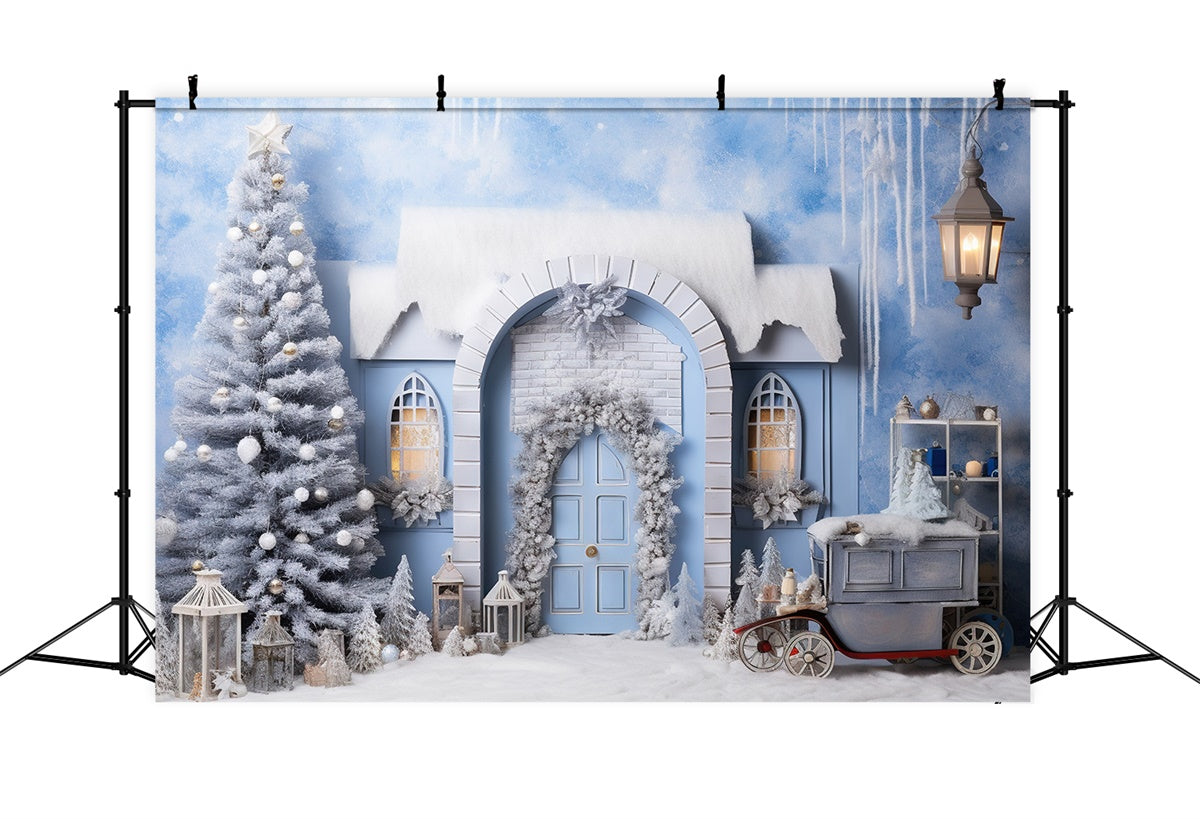 Snow-Covered Holiday Cottage Christmas Backdrop BRP8-297