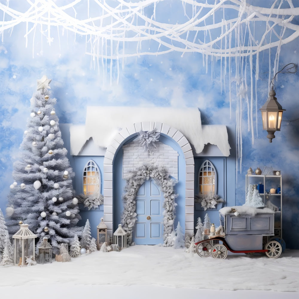 Snow-Covered Holiday Cottage Christmas Backdrop BRP8-297