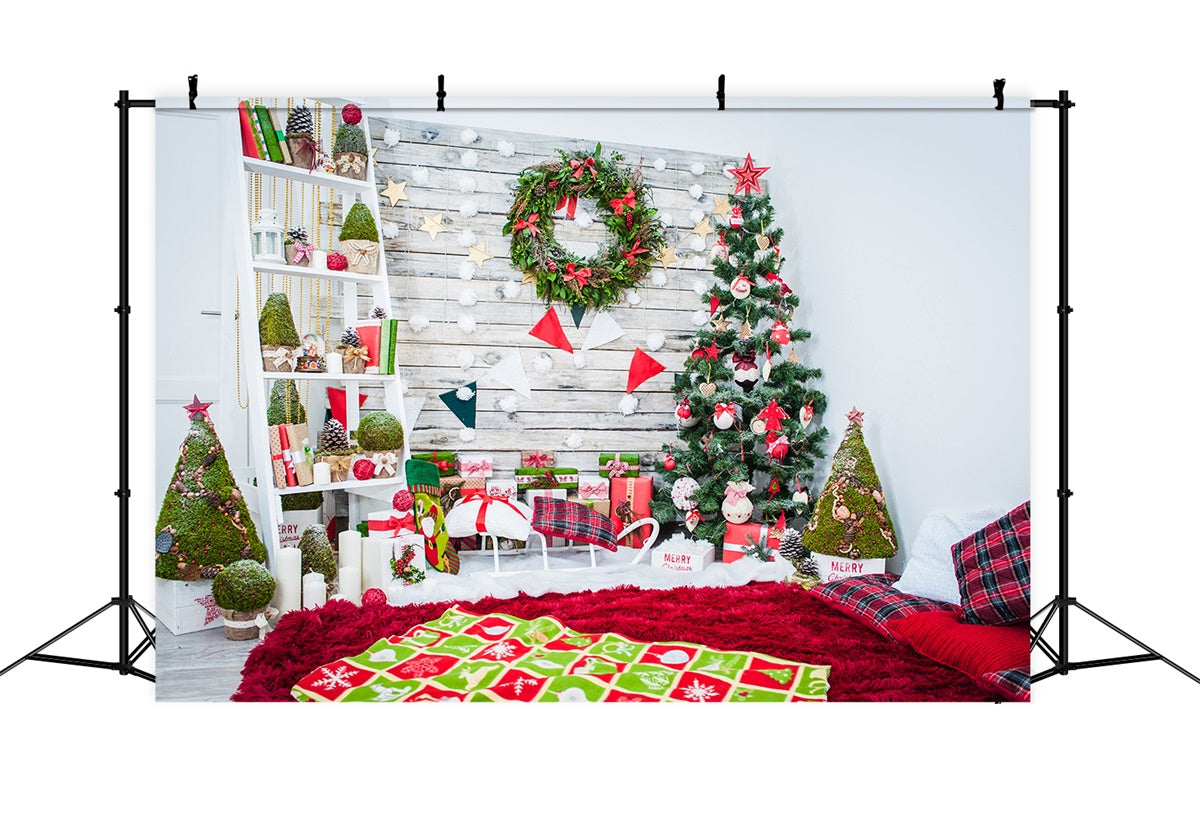 Christmas Tree and Wreath Living Room Backdrop BRP8-298