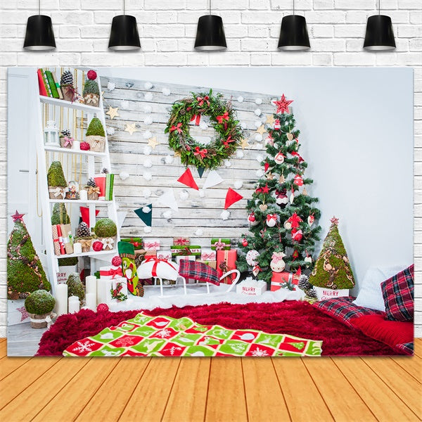 Christmas Tree and Wreath Living Room Backdrop BRP8-298