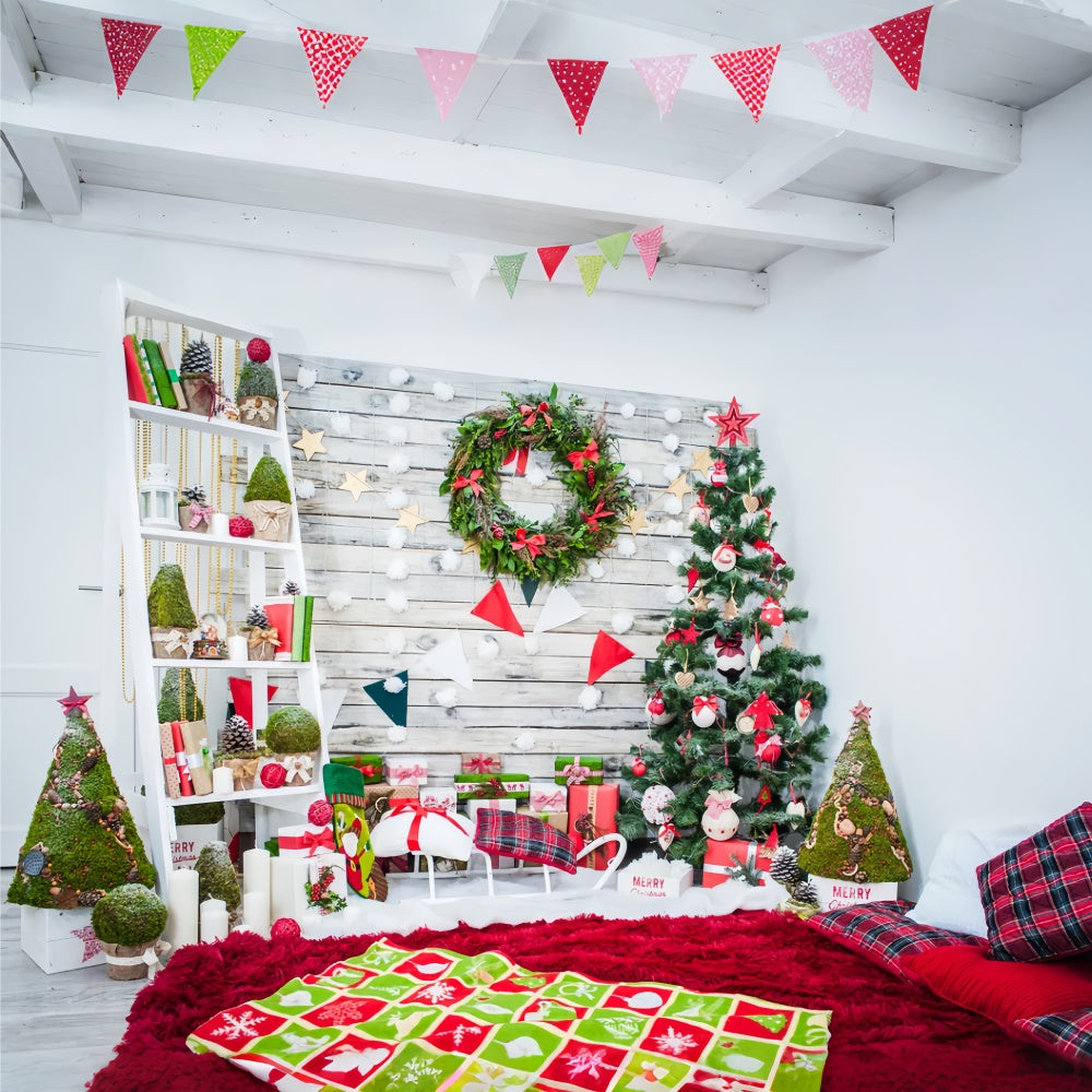 Christmas Tree and Wreath Living Room Backdrop BRP8-298