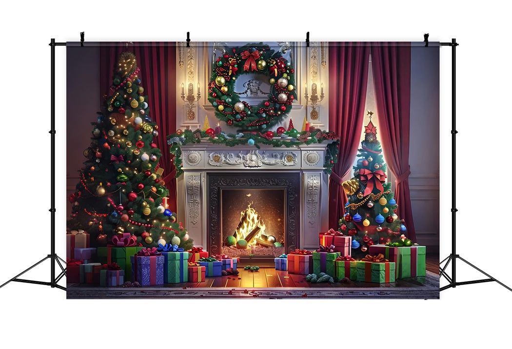 Christmas Gift-Laden Hearth Backdrop UK BRP8-30