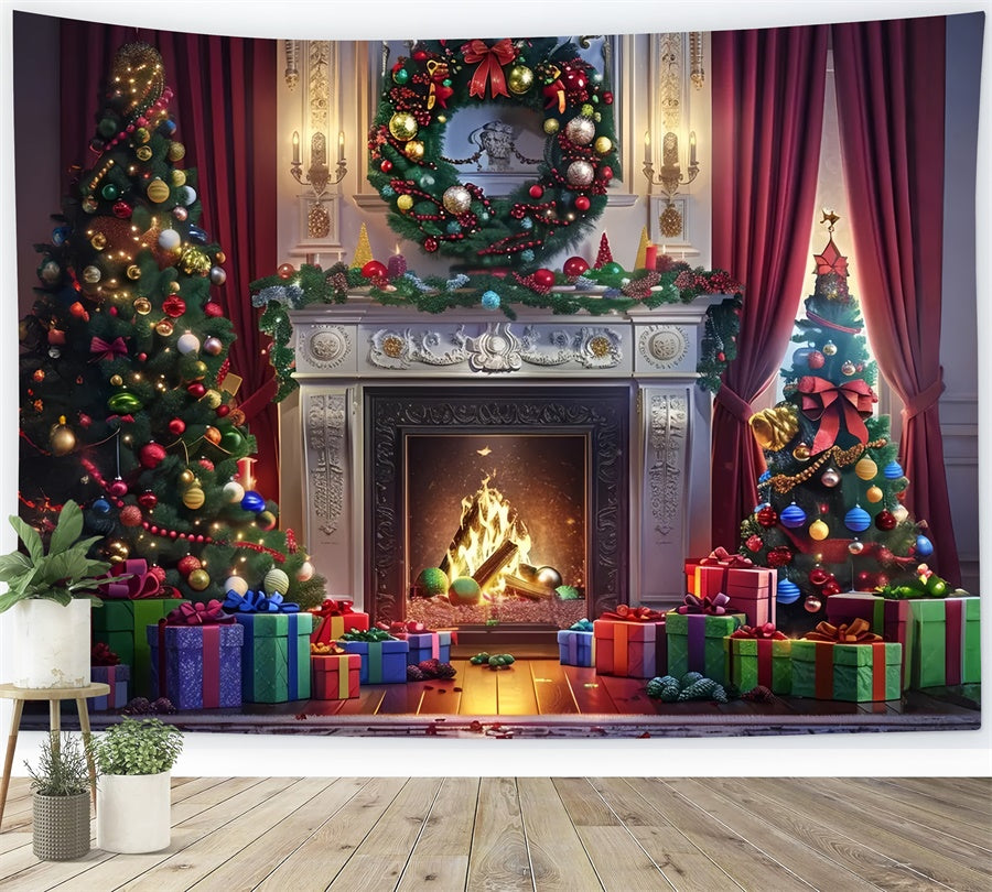 Christmas Gift-Laden Hearth Backdrop UK BRP8-30