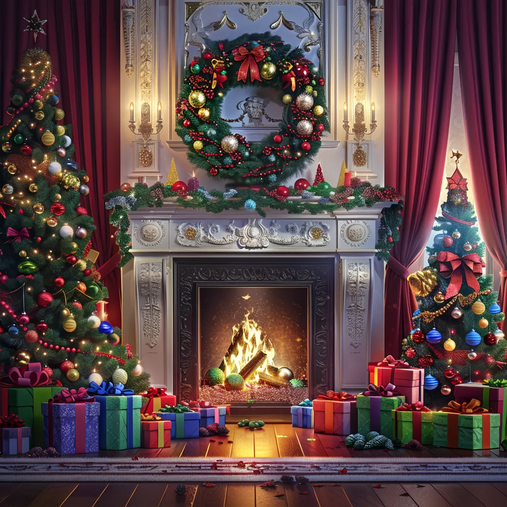 Christmas Gift-Laden Hearth Backdrop UK BRP8-30