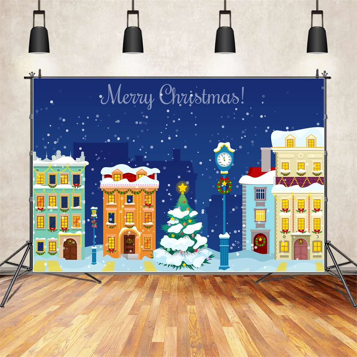 Merry Christmas Snowy Cityscape Backdrop BRP8-302