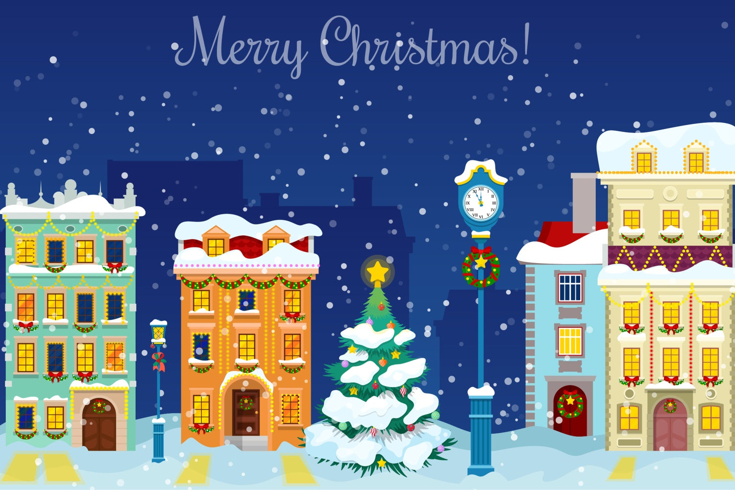 Merry Christmas Snowy Cityscape Backdrop BRP8-302