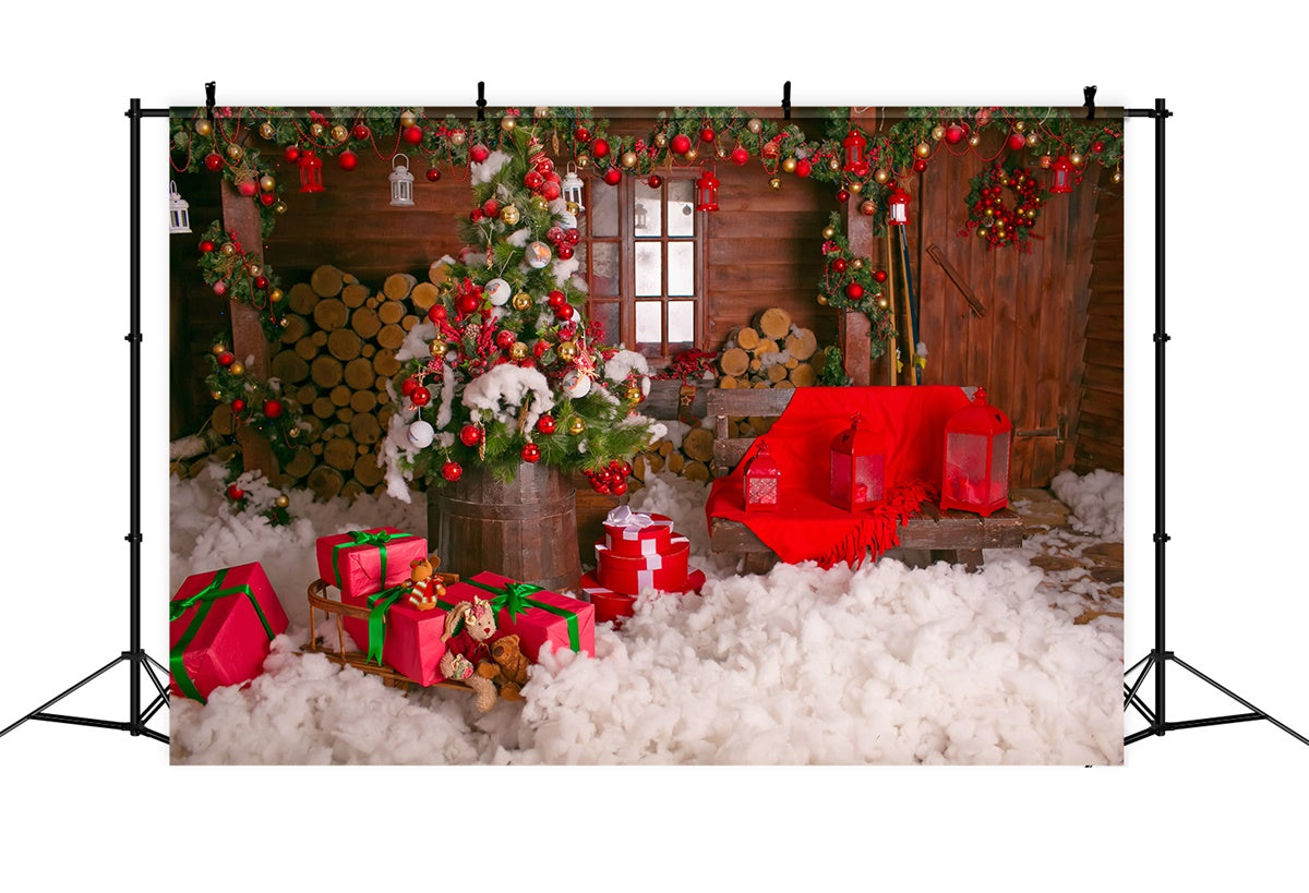 Christmas Wooden House and Gifts Backdrop BRP8-304