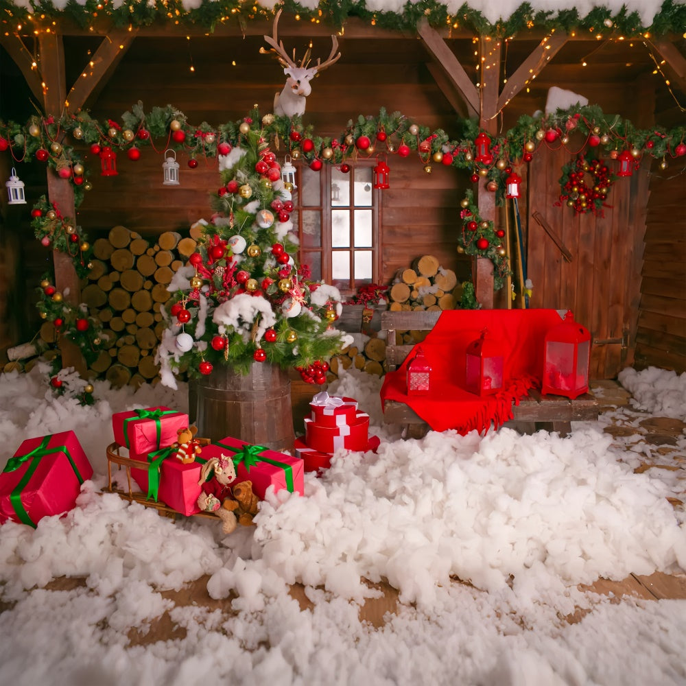 Christmas Wooden House and Gifts Backdrop BRP8-304