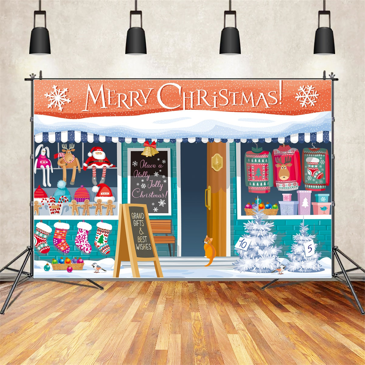 Cozy Christmas Store with Holiday Gifts Backdrop BRP8-307