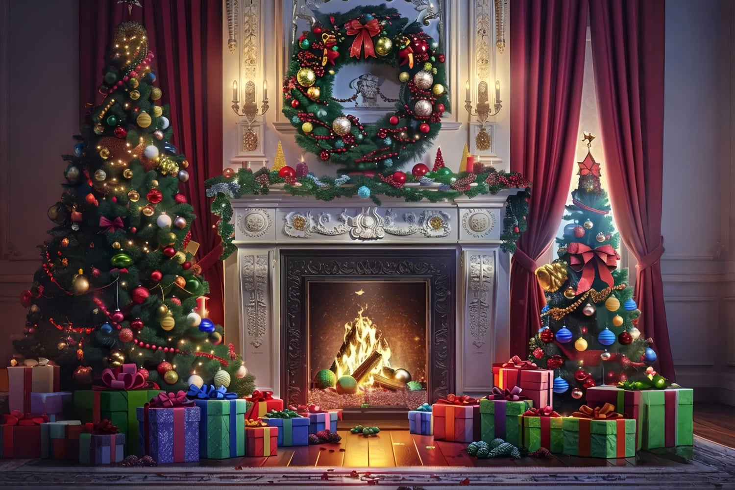 Christmas Gift-Laden Hearth Backdrop UK BRP8-30