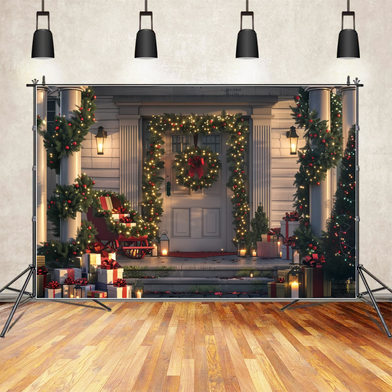 Christmas Cozy Porch Holiday Backdrop UK BRP8-31