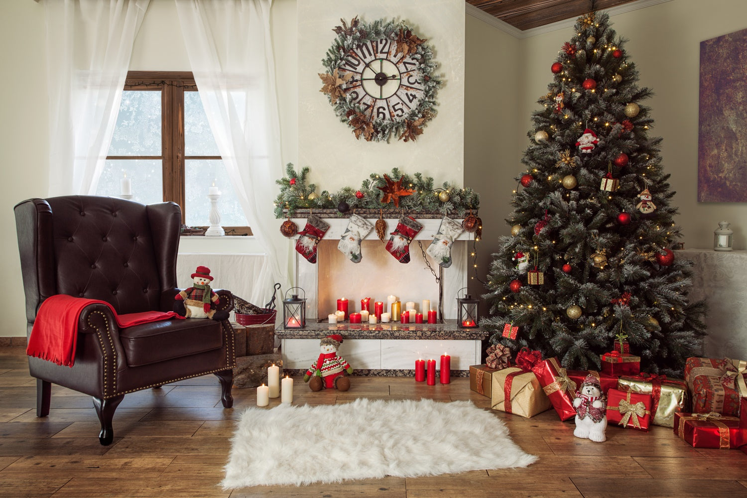 Classic Christmas Tree and Cozy Armchair Backdrop BRP8-310