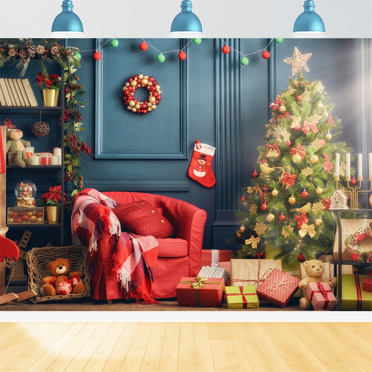 Festive Red Sofa and Christmas Tree Backdrop BRP8-313