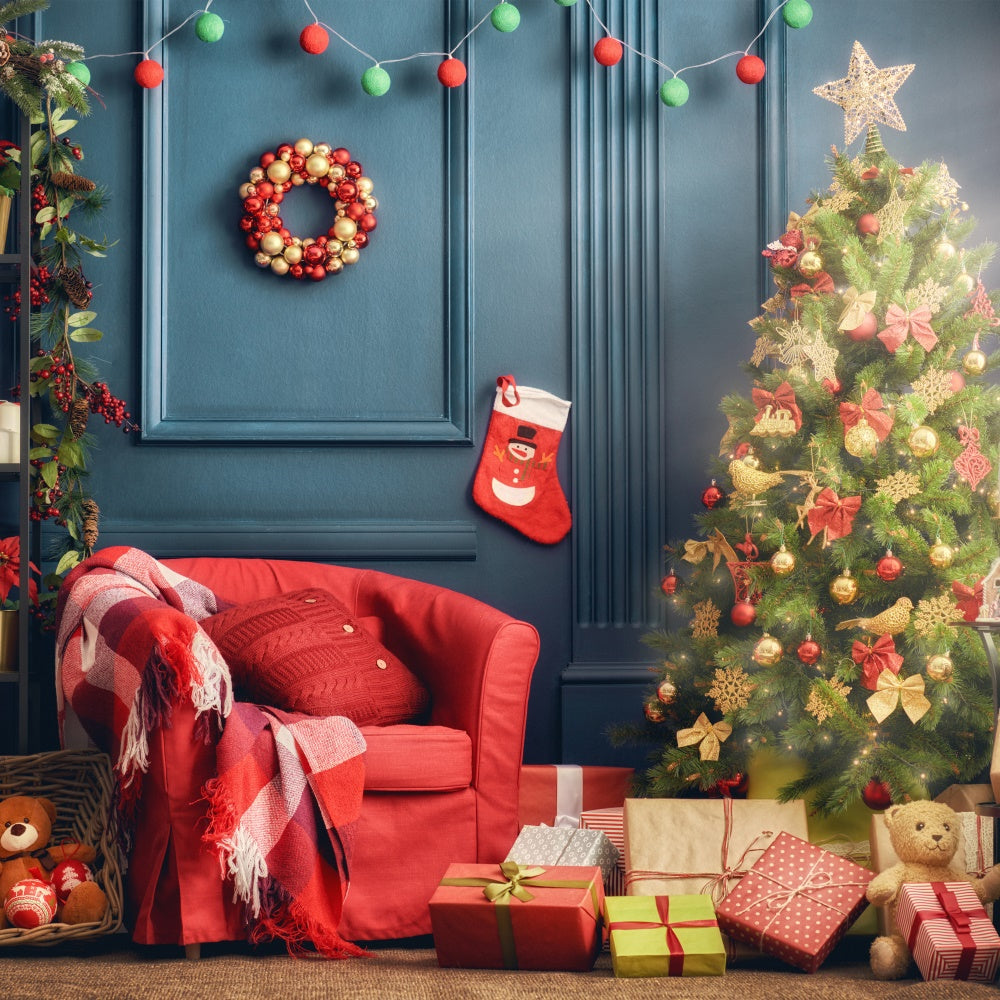 Festive Red Sofa and Christmas Tree Backdrop BRP8-313