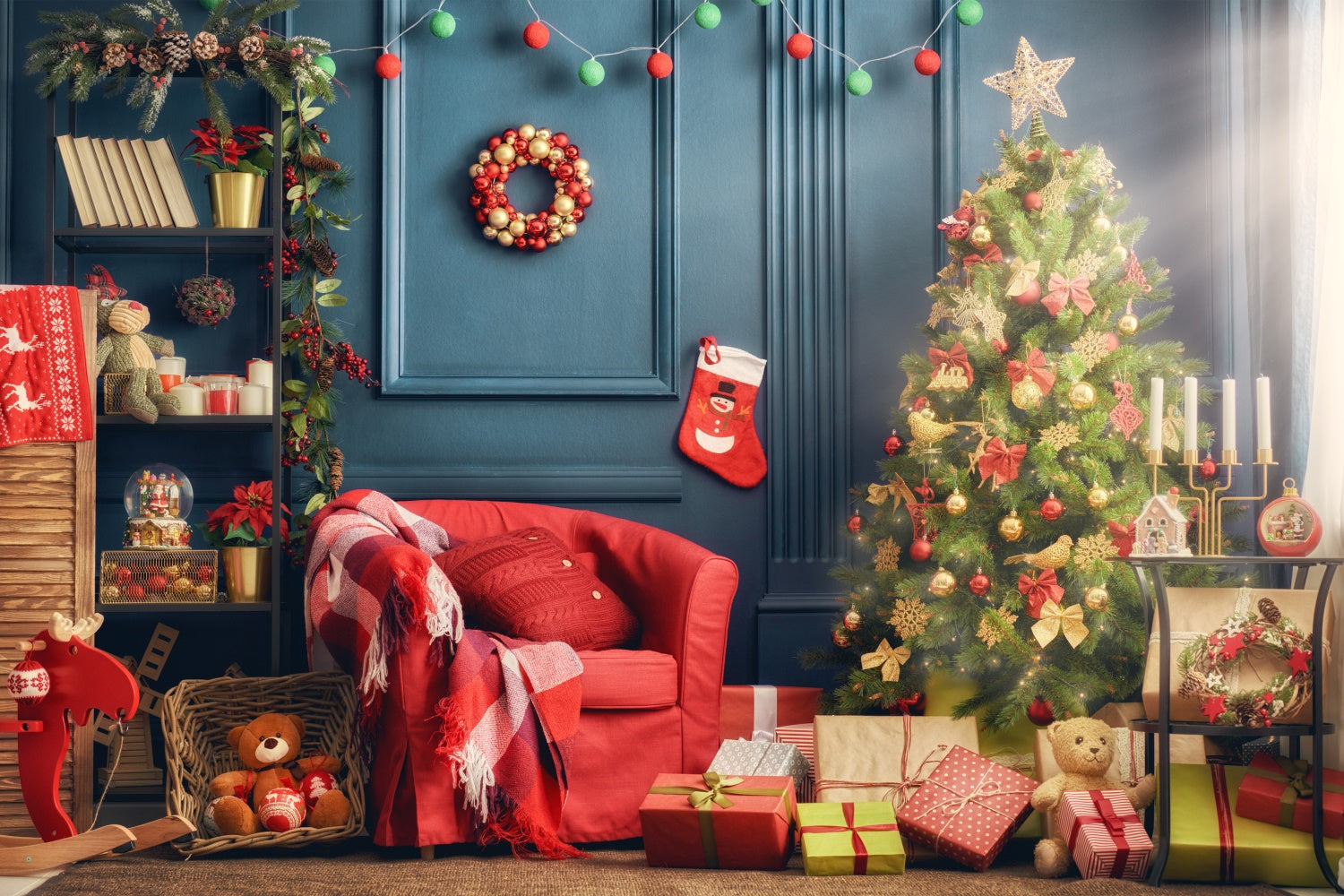 Festive Red Sofa and Christmas Tree Backdrop BRP8-313