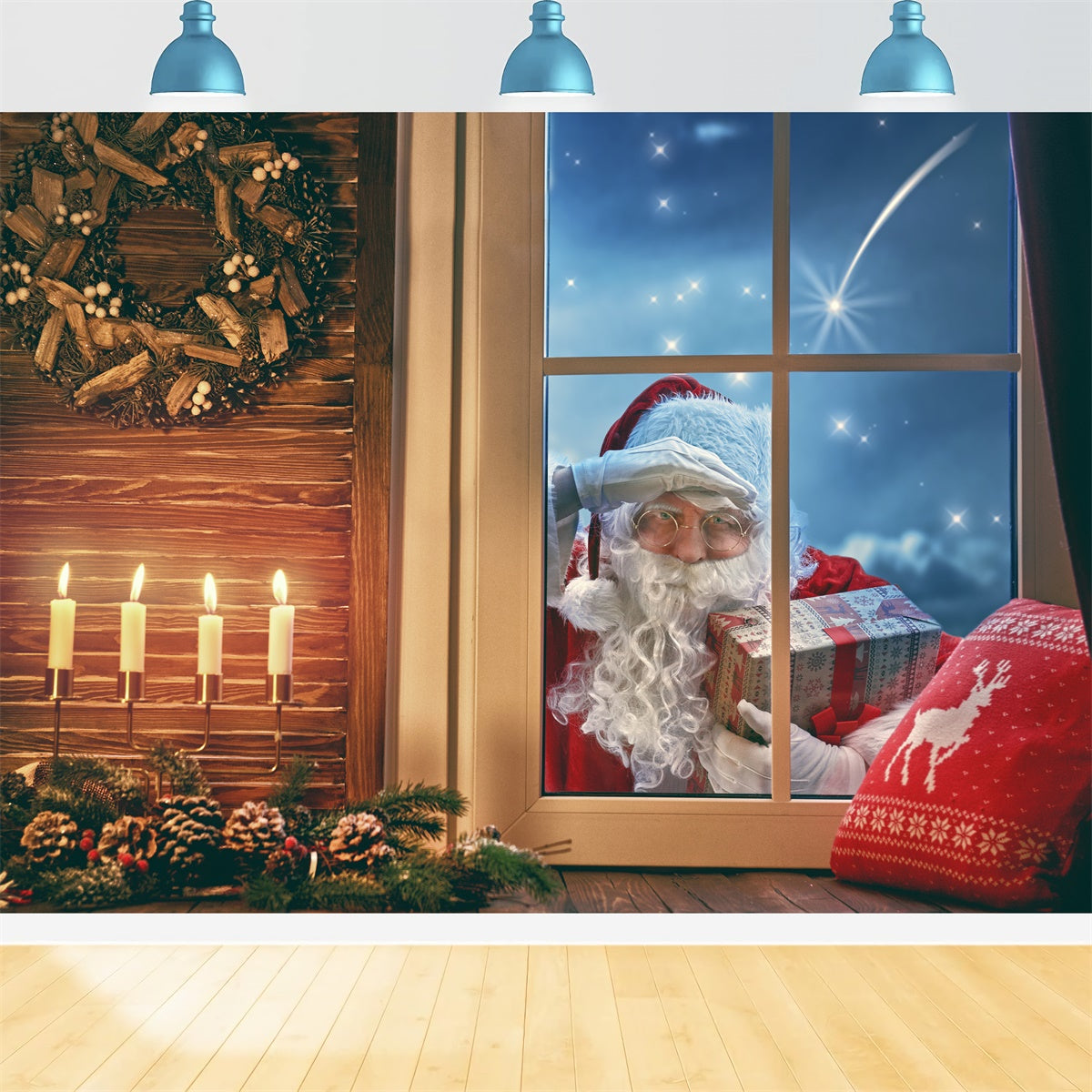 Cozy Christmas with Santa and Candles Backdrop BRP8-316