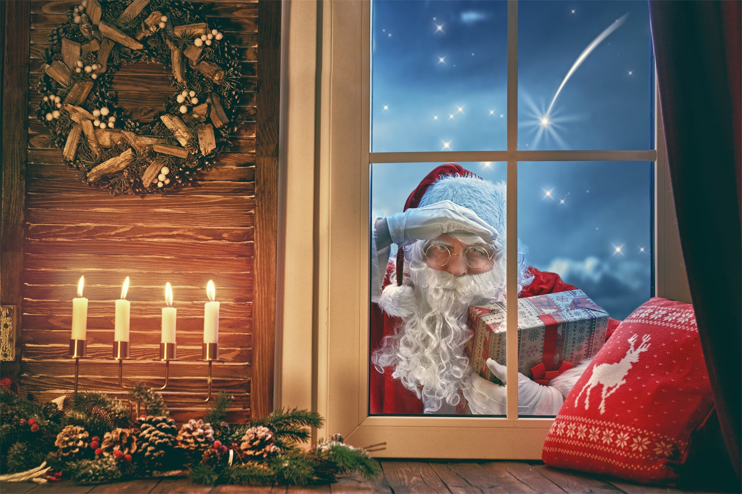 Cozy Christmas with Santa and Candles Backdrop BRP8-316