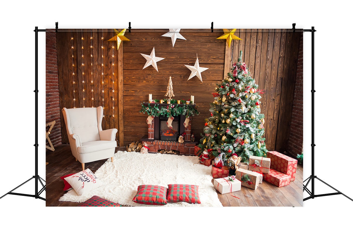 Christmas Tree Room with Star Decorations Backdrop BRP8-317