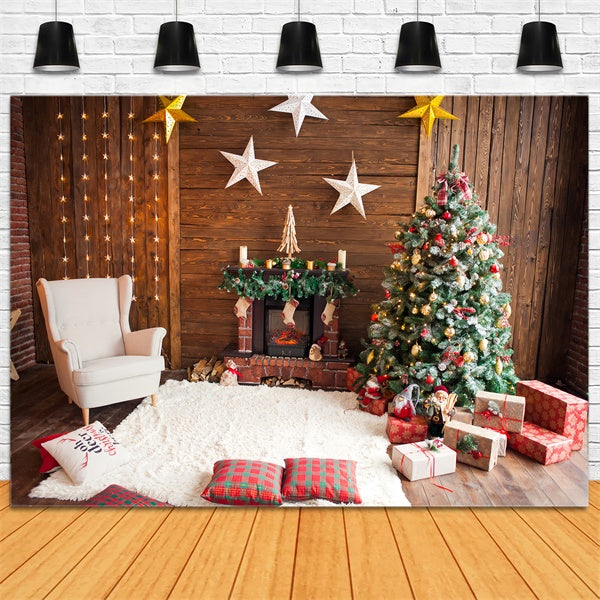 Christmas Tree Room with Star Decorations Backdrop BRP8-317