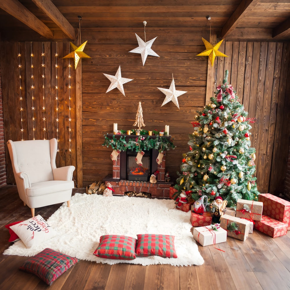 Christmas Tree Room with Star Decorations Backdrop BRP8-317