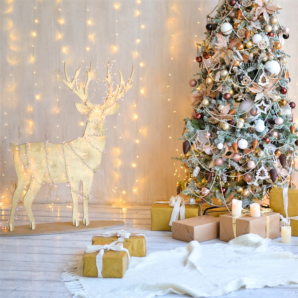 Christmas Tree Room with Wooden Reindeer Backdrop BRP8-322