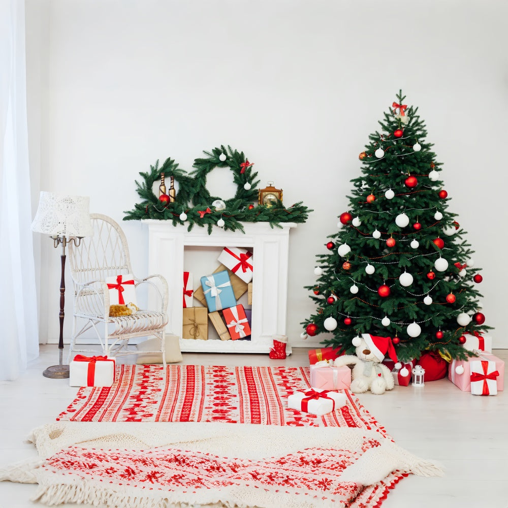 Christmas Tree and White Wicker Chair Backdrop BRP8-323