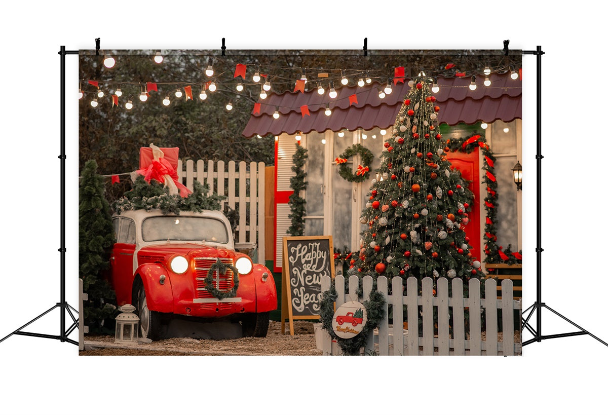 Christmas Porch with Car and Tree Backdrop BRP8-324