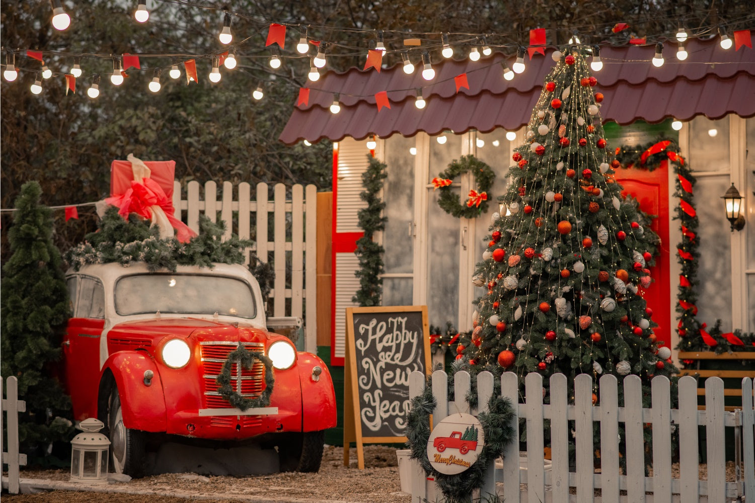 Christmas Porch with Car and Tree Backdrop BRP8-324