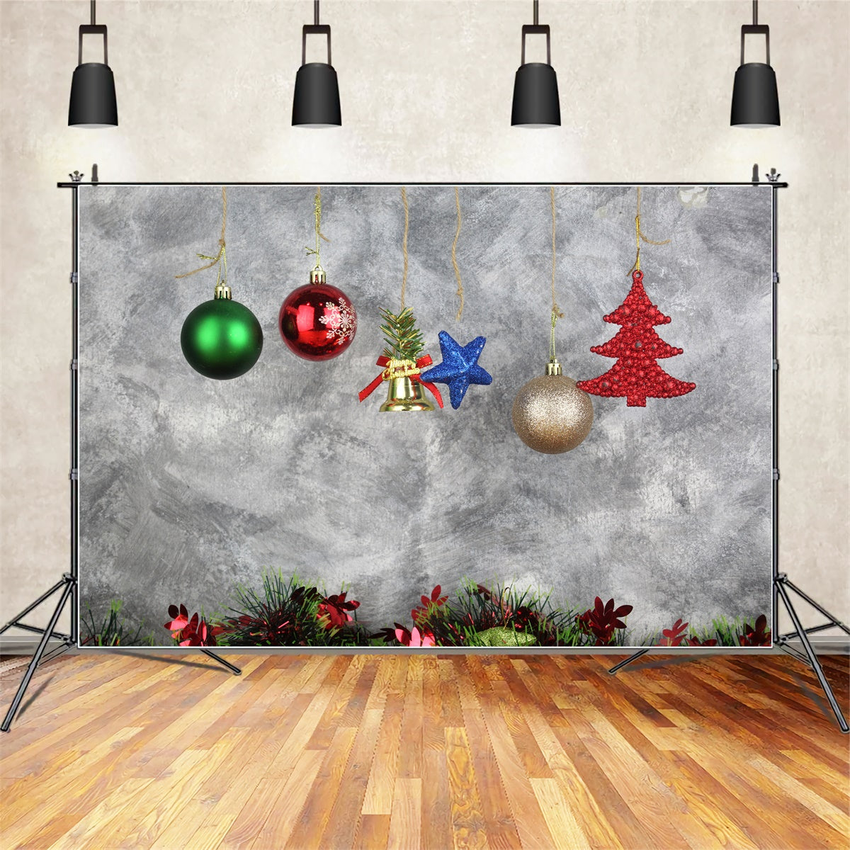 Colorful Hanging Christmas Ornaments Backdrop BRP8-325