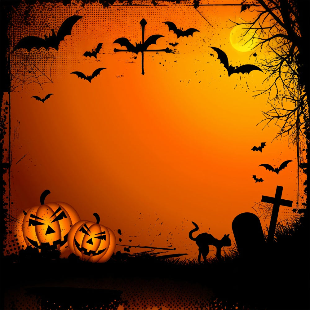 Scary Pumpkins and Graveyard Halloween Backdrop BRP8-328