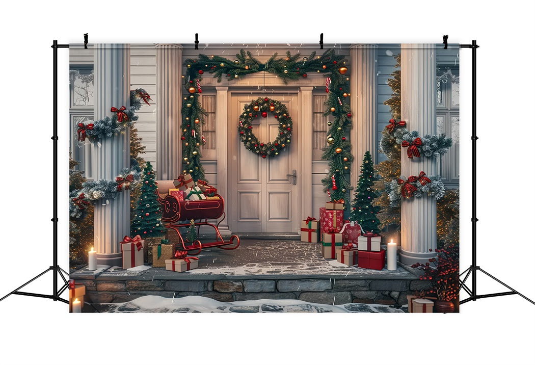 Christmas Porch Sleigh and Wreath Backdrop UK BRP8-33