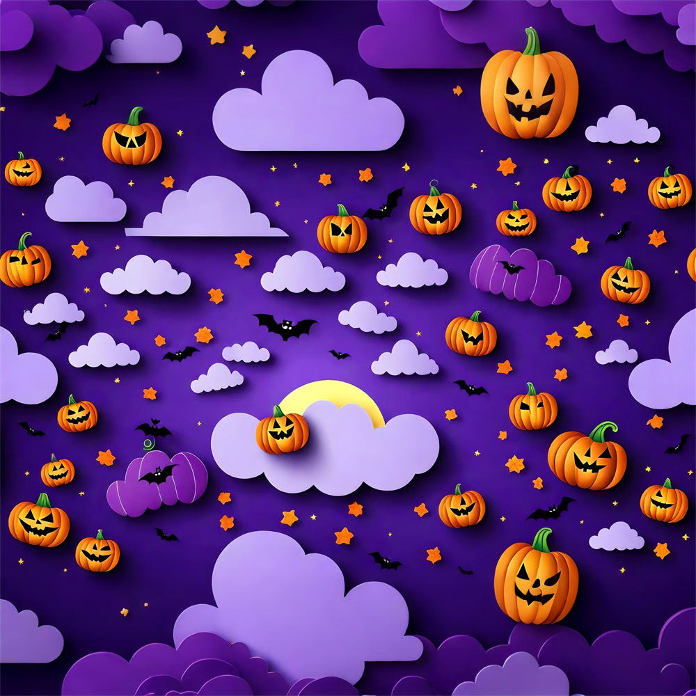 Halloween Pumpkins and Bats Purple Sky Backdrop BRP8-330