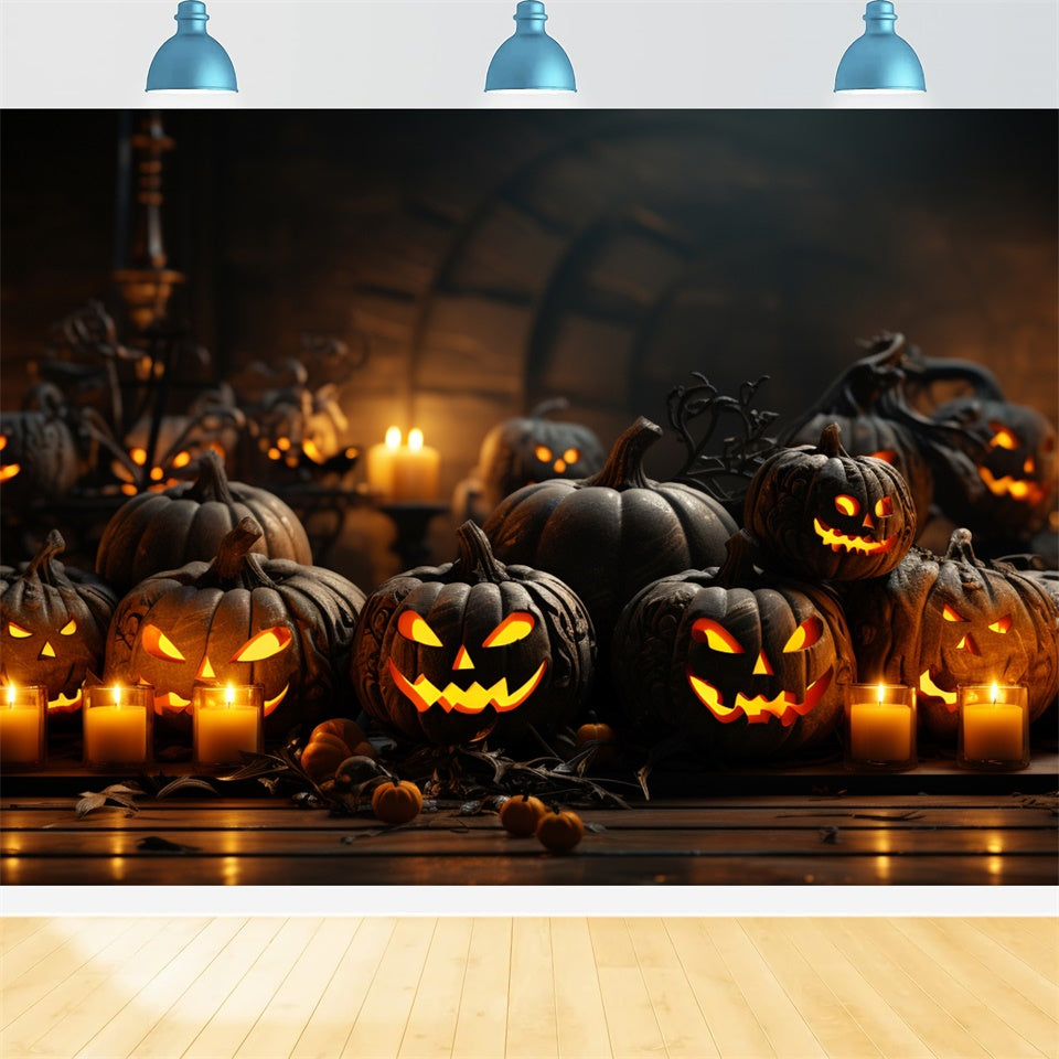 Halloween Creepy Pumpkins and Flickering Candles Backdrop BRP8-331