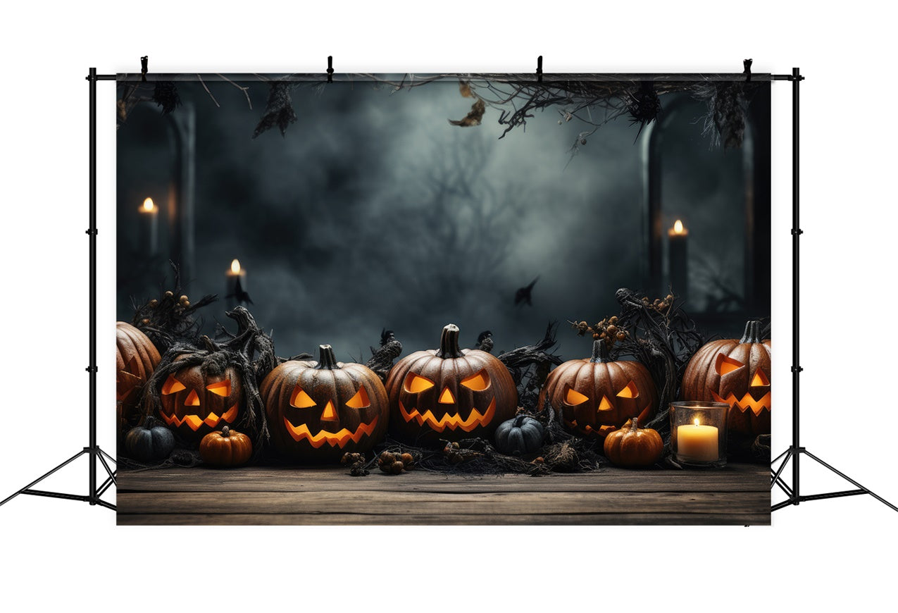 Halloween Pumpkins and Foggy Woods Backdrop BRP8-332