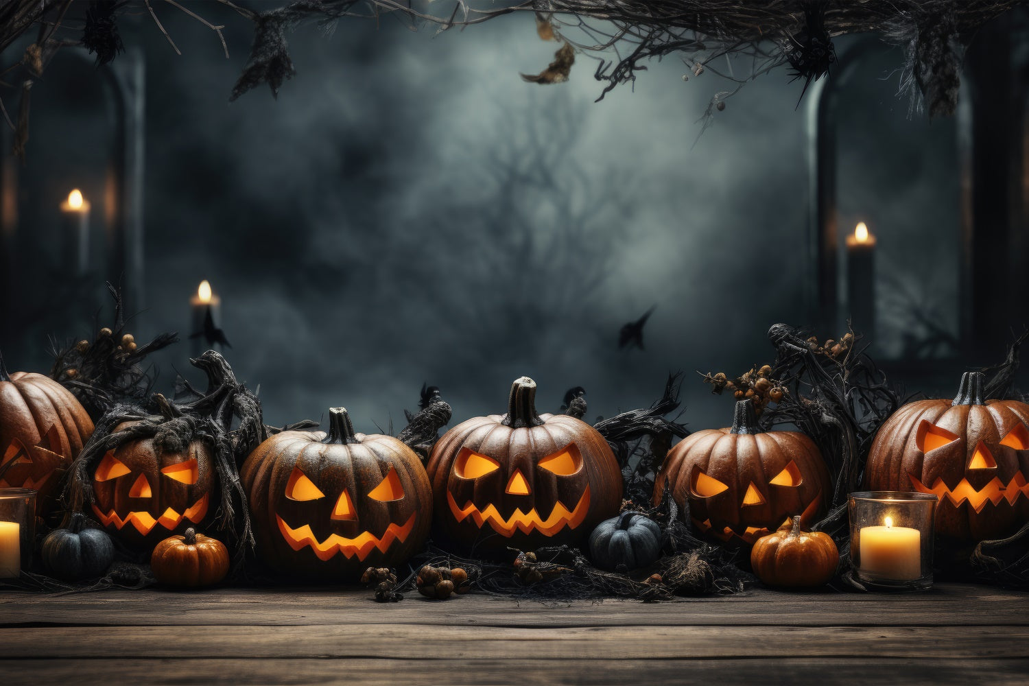 Halloween Pumpkins and Foggy Woods Backdrop BRP8-332