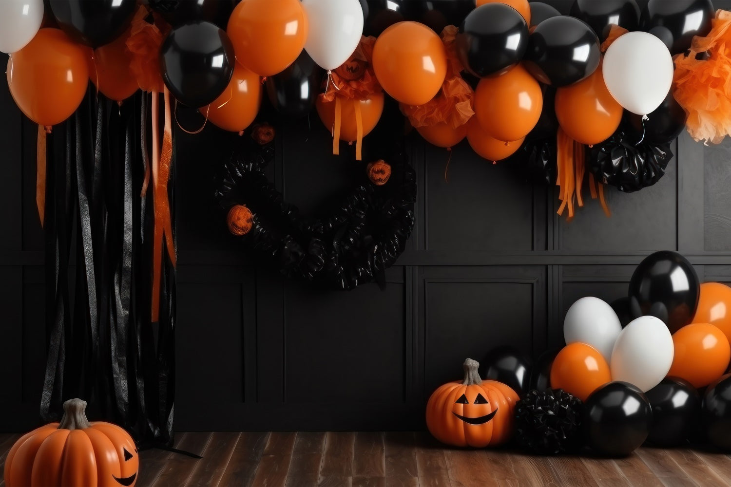 Halloween Orange and Black Balloon Garland Backdrop BRP8-333