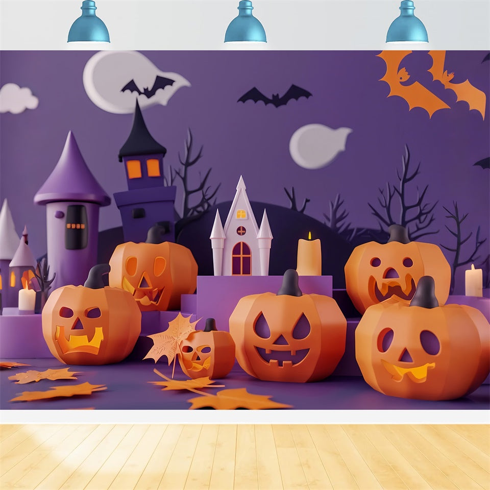 Halloween Haunted Castle with Jack-O-Lanterns Backdrop BRP8-335